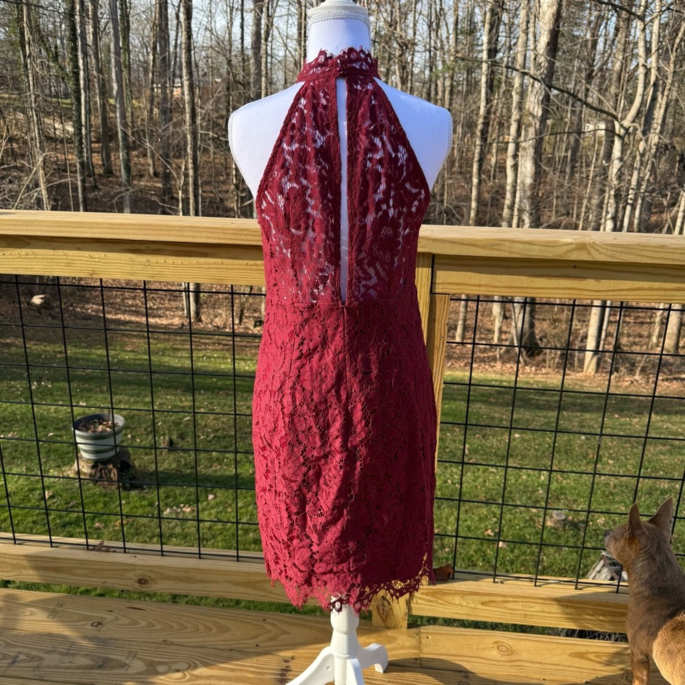 Elegant Reddish/Burgundy Lace Halter Dress - Picture 4 of 6